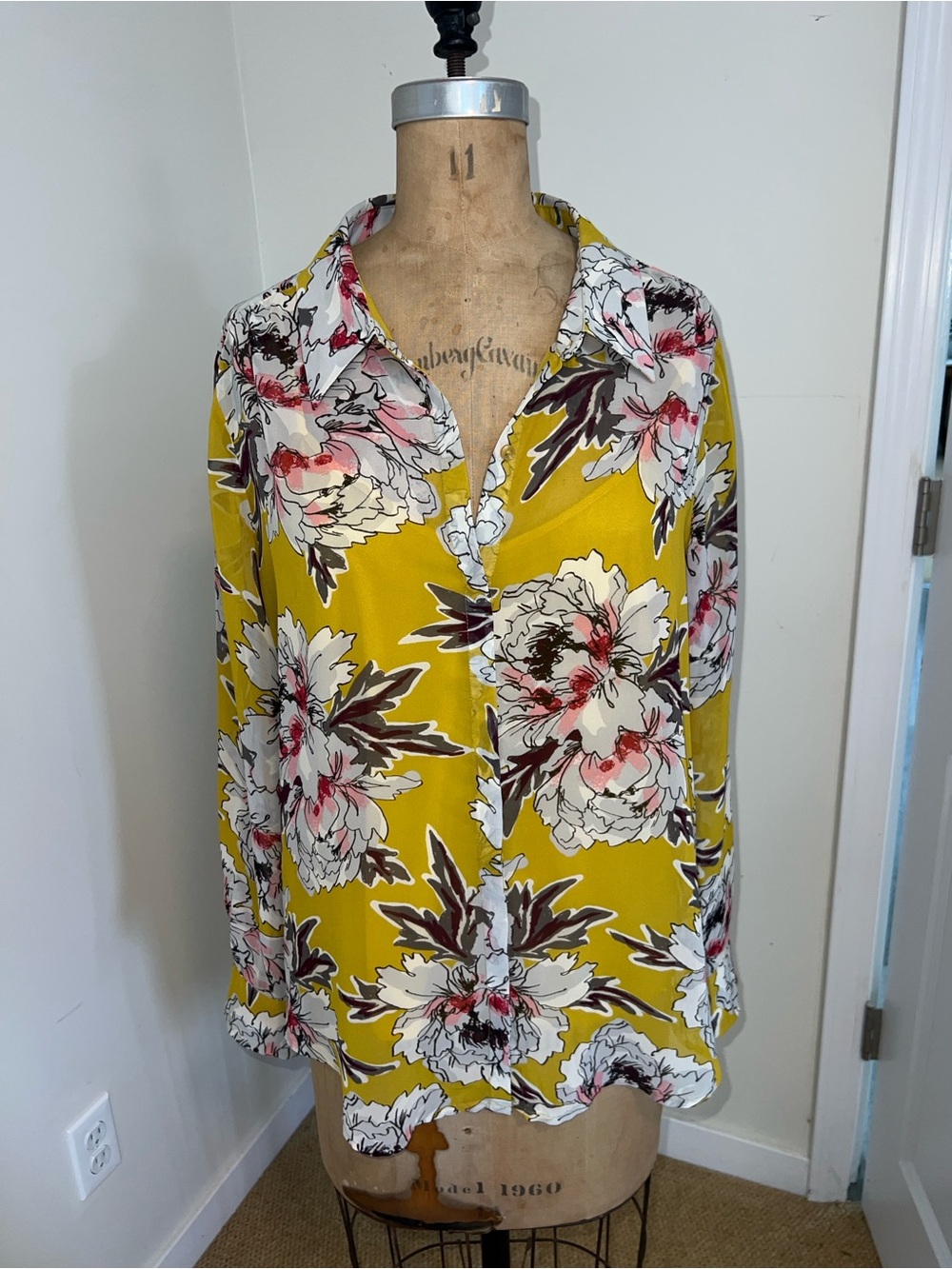 Liz Claiborne Yellow Floral Button-Down Shirt